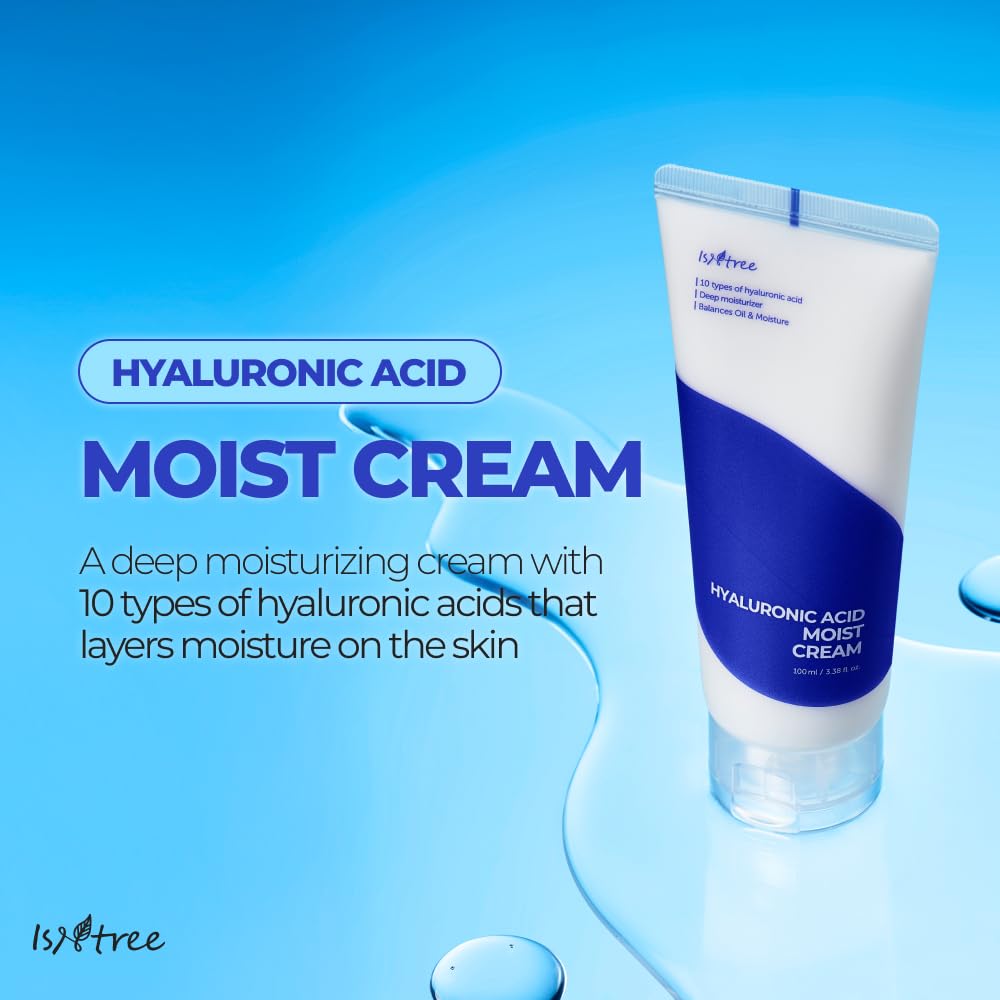 ISNTREE Hyaluronic Acid Moist Cream bottle front, fragrance-free formula for sensitive skin
