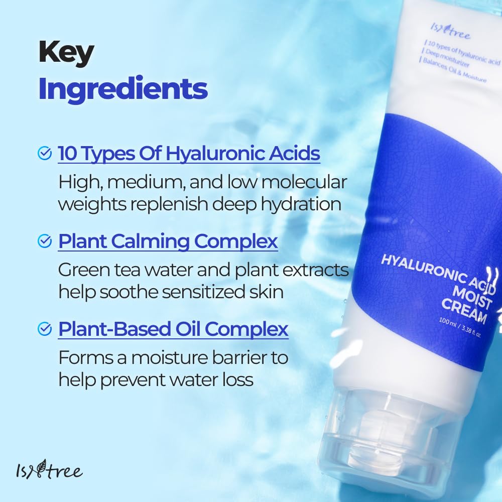 ISNTREE Hyaluronic Acid Moist Cream packaging, fragrance-free and vegan-friendly