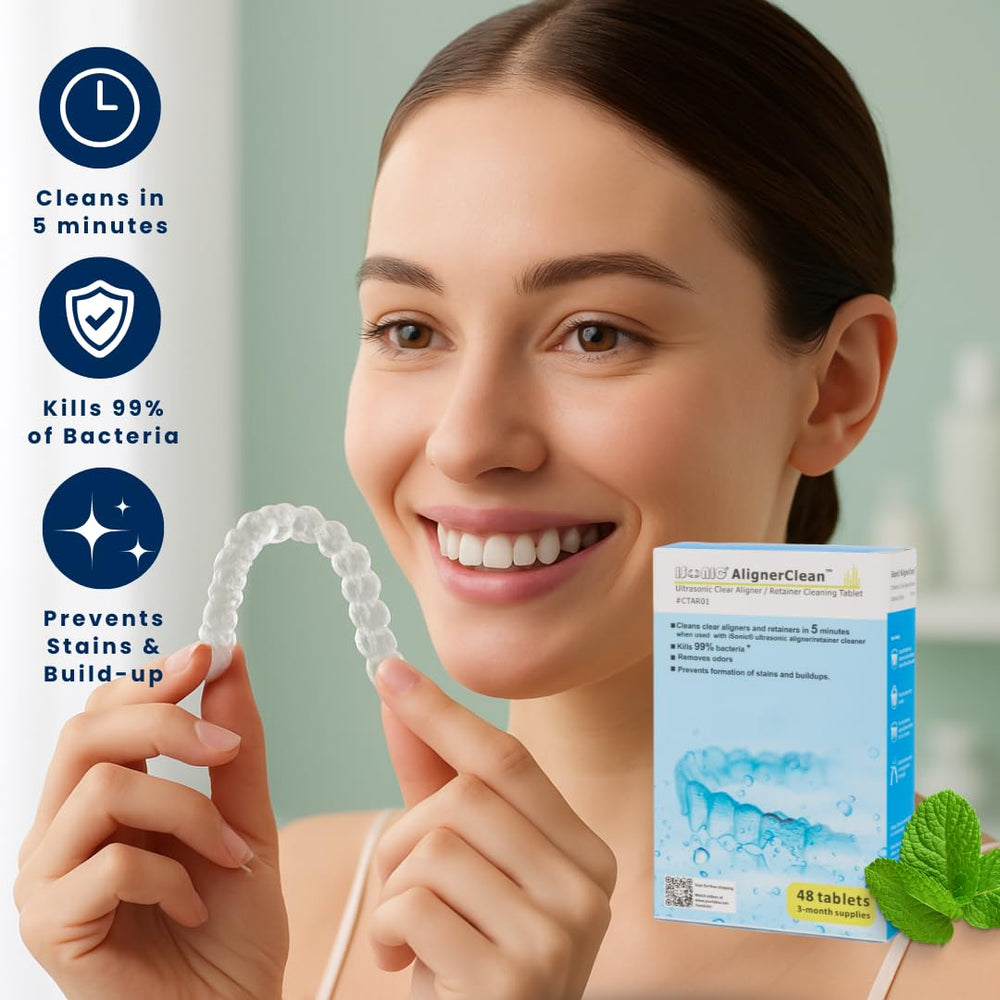 iSonic AlignerClean tablets dissolving for deeper appliance cleaning