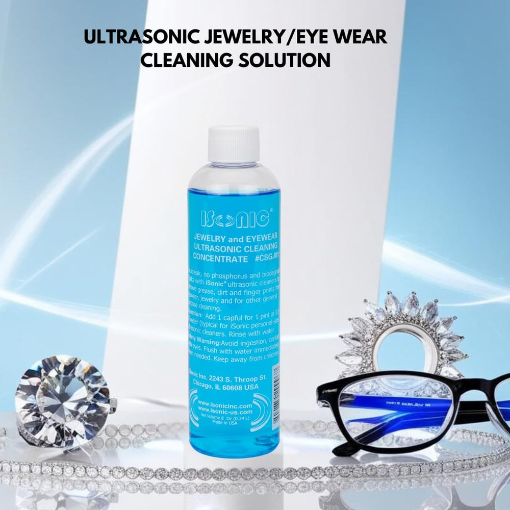 iSonic eyewear cleaning in ultrasonic tank shows gentle care for coated lenses.