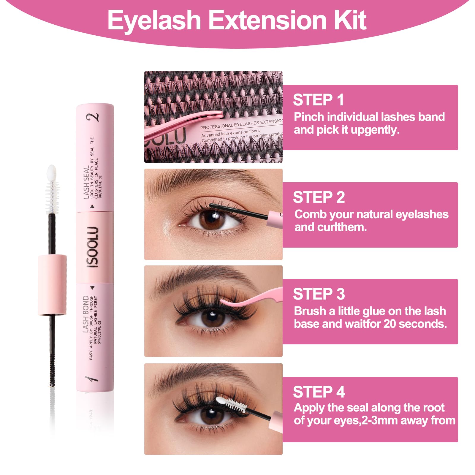 ISOOLU Wet-Look Seal bottle in use for a glossy lash finish