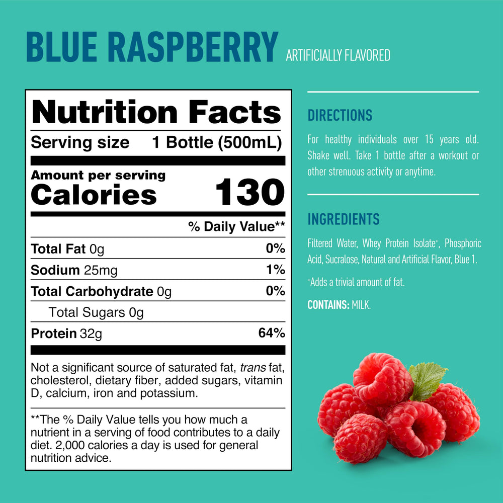 Isopure Blue Raspberry label detail highlights lactose-free, gluten-free clean nutrition
