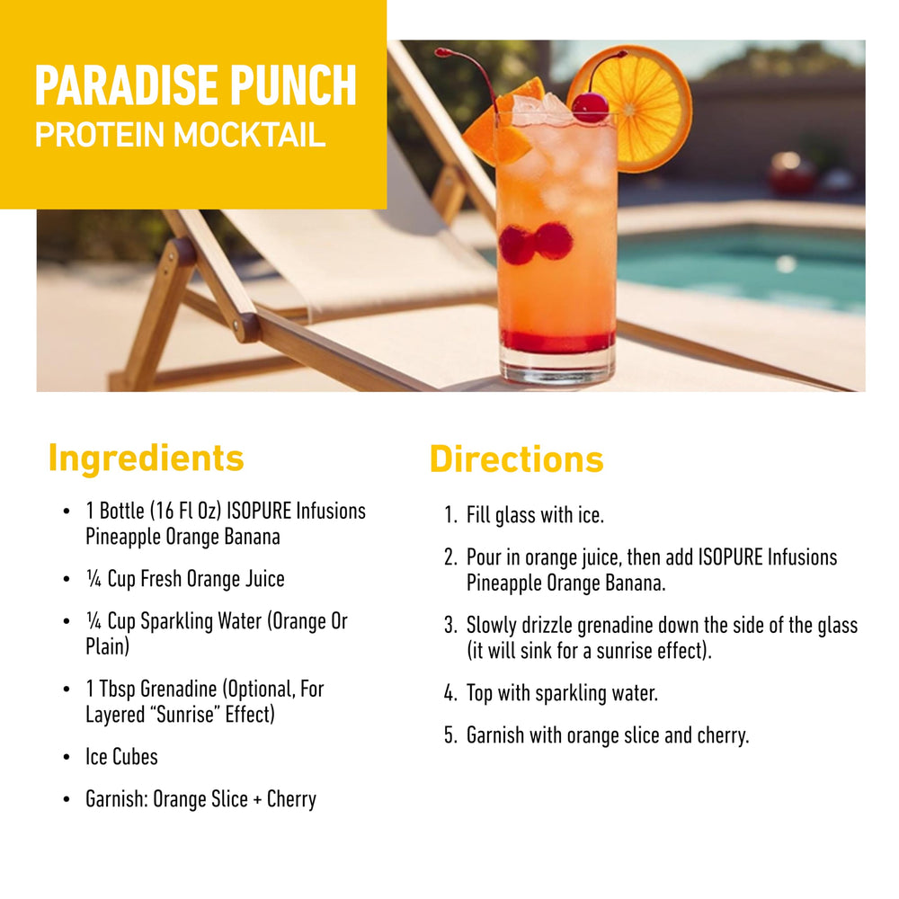 Serving Isopure Clear Whey Isolate Pineapple Orange Banana showing easy mixing and flavor.