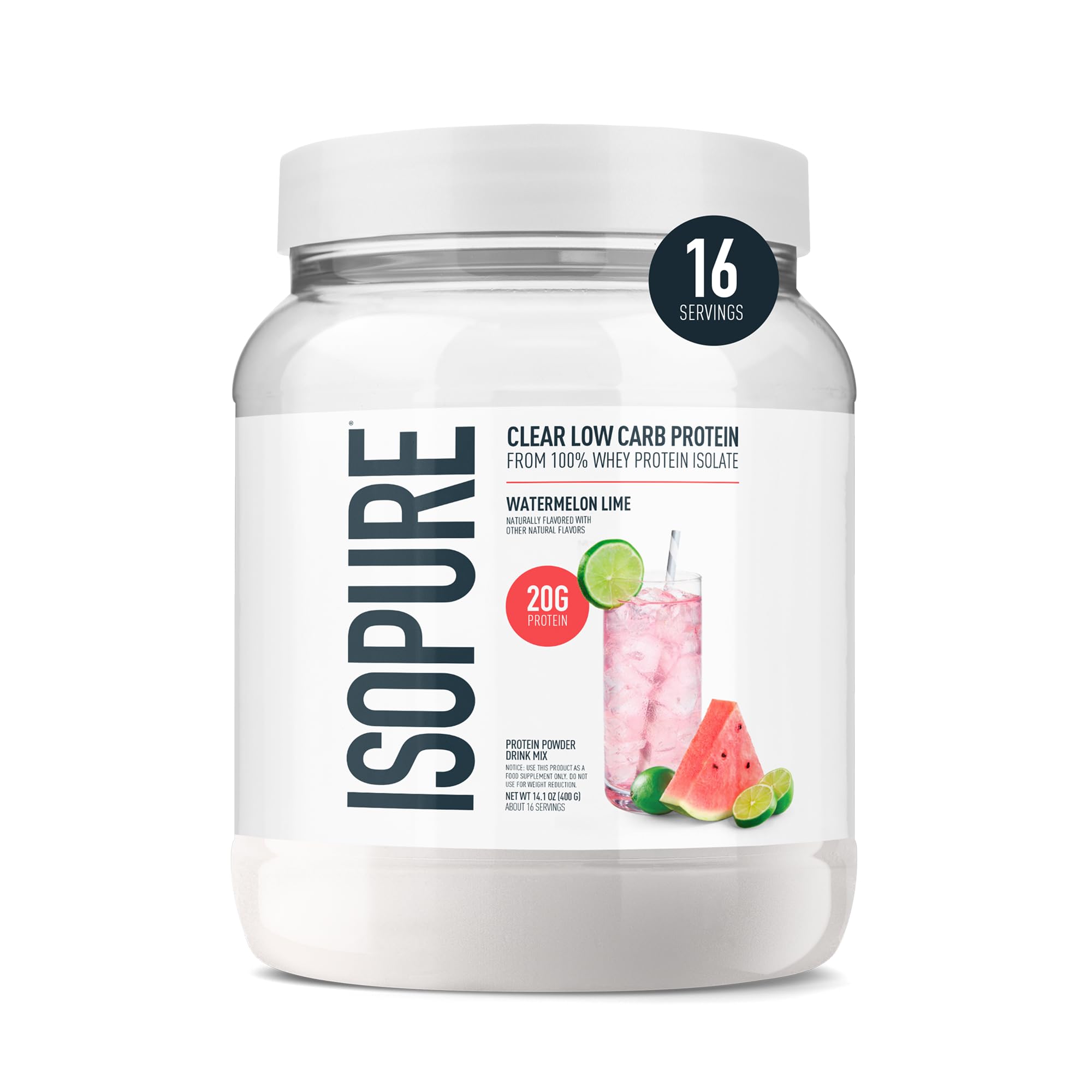 Isopure Clear Whey Watermelon Lime bottle with a refreshing high-protein drink on the go.