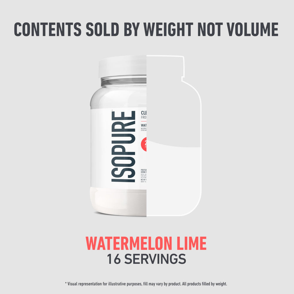 Isopure Clear Whey Watermelon Lime serving represents a convenient protein boost any time.