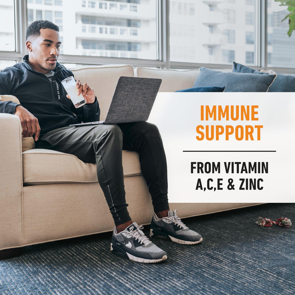 Isopure protein powder added to coffee for a protein-boosted iced beverage.