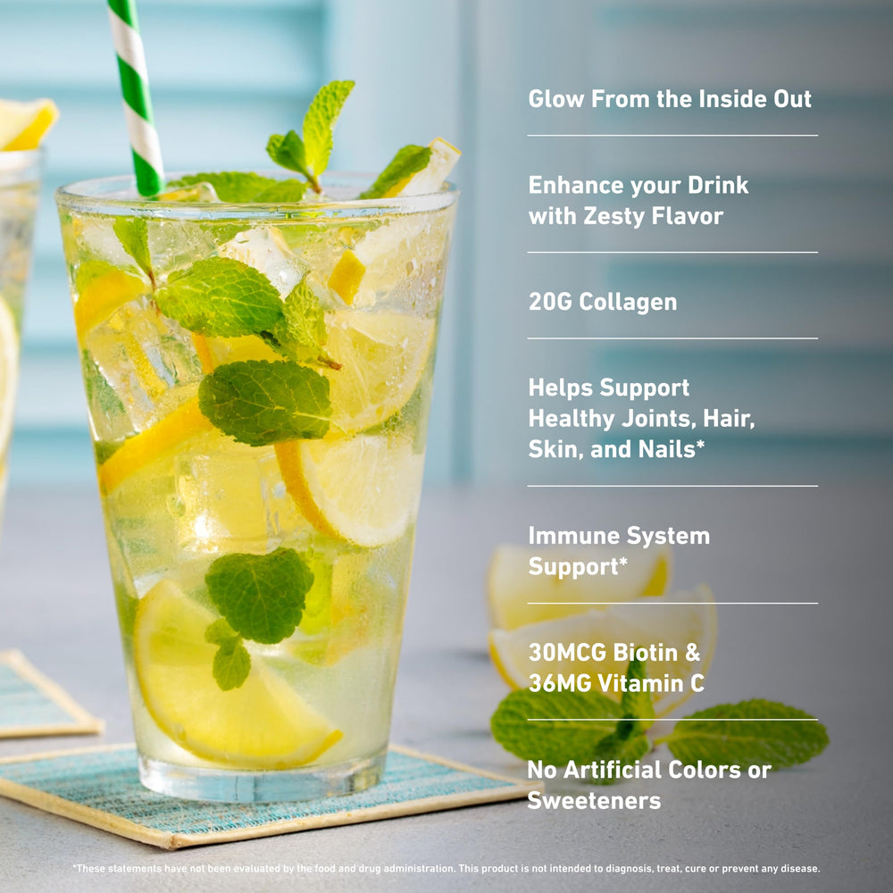Isopure Collagen Peptides Lemonade ingredients label highlights biotin and vitamin C.