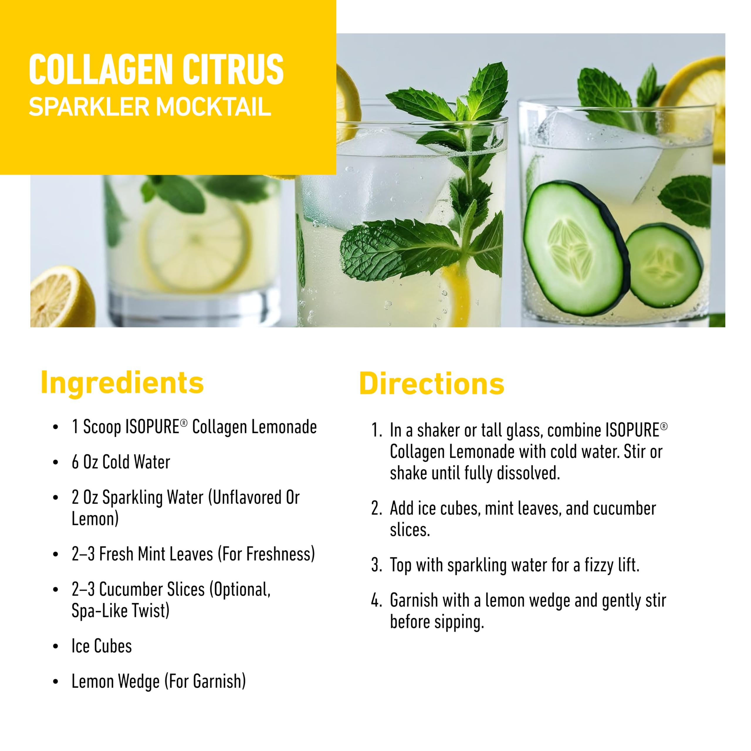 Isopure Collagen Peptides Lemonade nutrition panel notes sugar-free formula for daily use.
