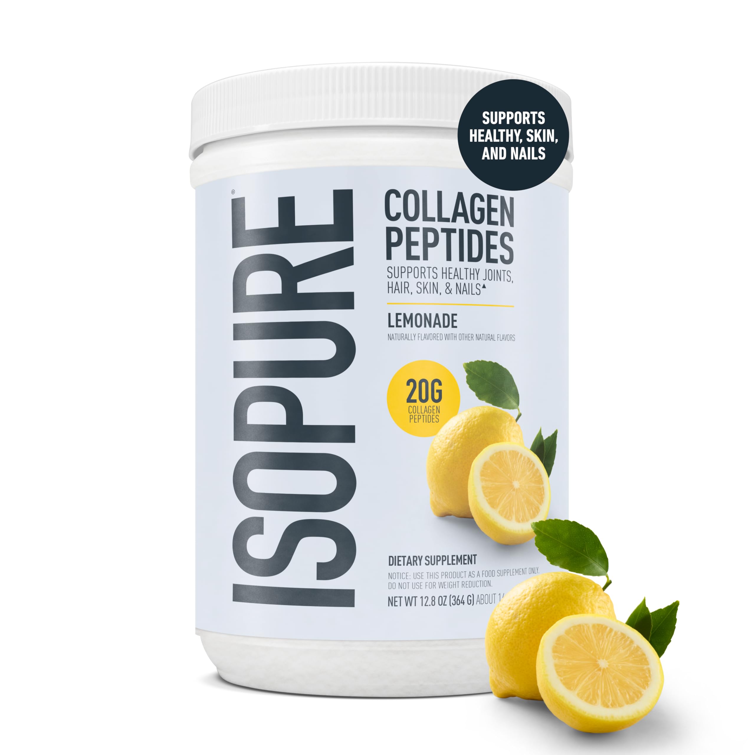Isopure Collagen Peptides Lemonade scoop for easy daily 20g collagen boost.