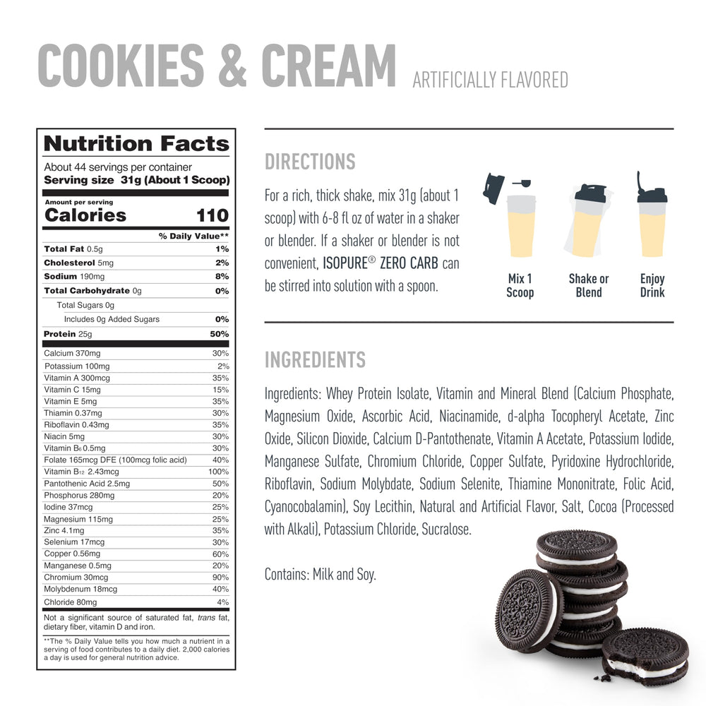Isopure Cookies & Cream shake poured into a glass