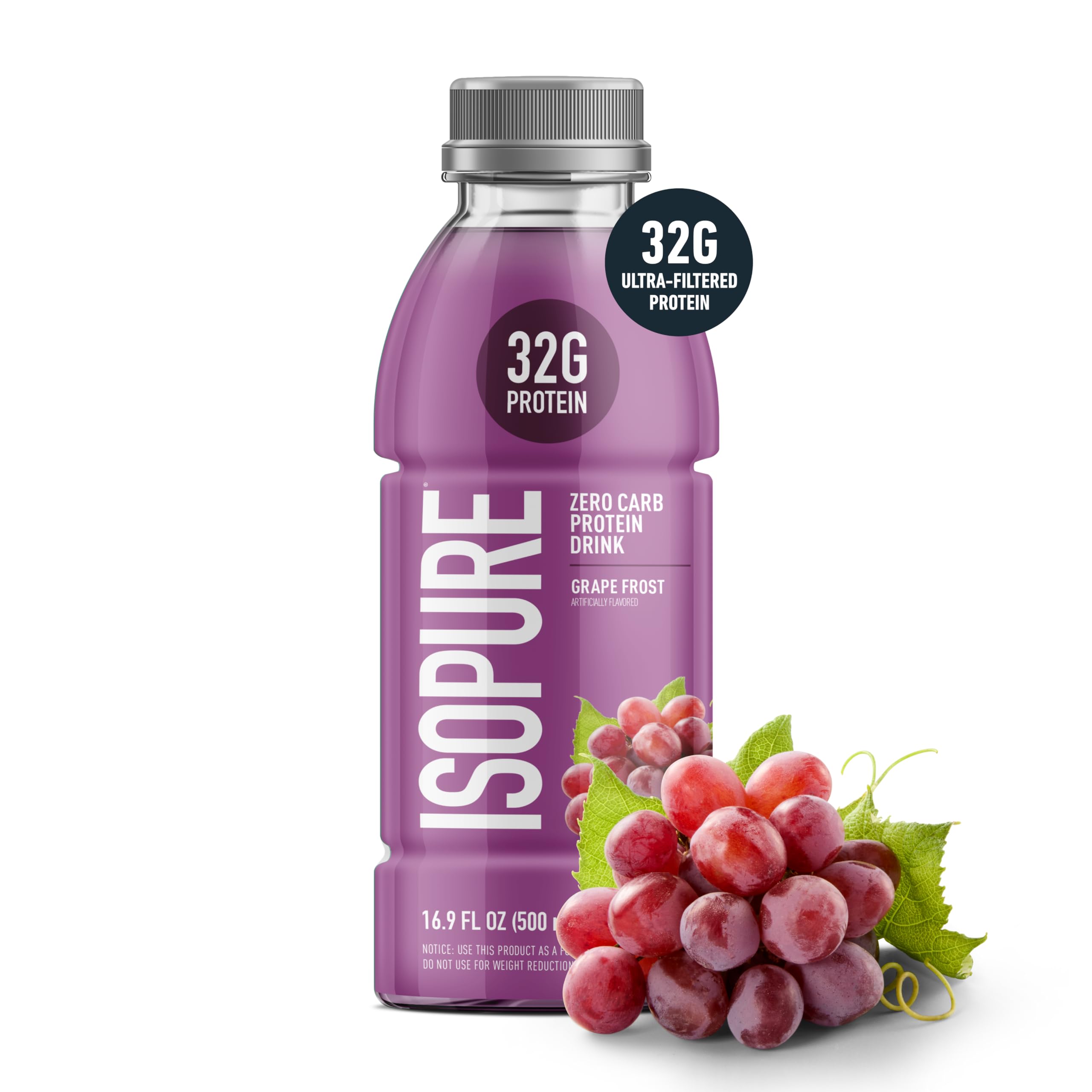Isopure Grape Frost being poured, showcasing a refreshing hydration option after training.