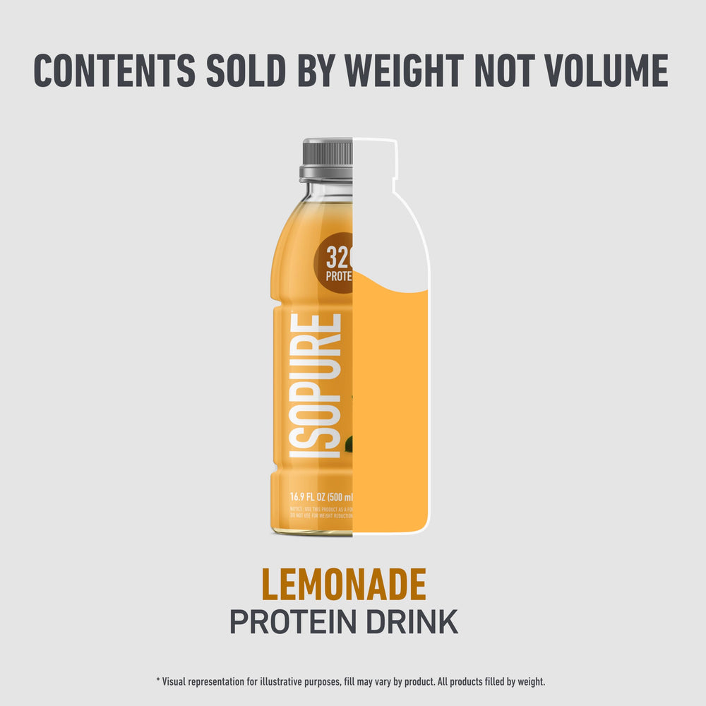 Isopure Lemonade Clear Protein label closeup, lactose-free and gluten-free credentials