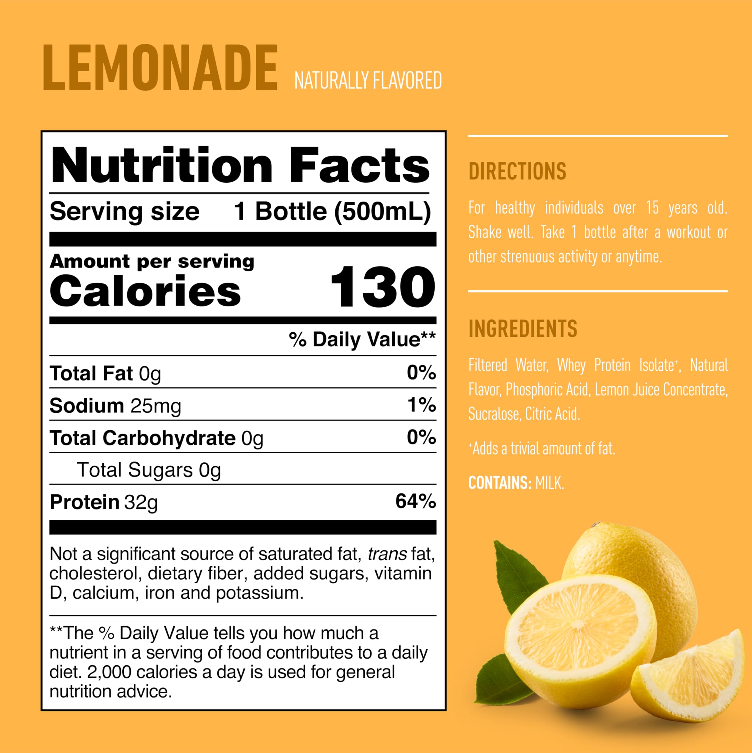 Isopure Lemonade Clear Protein packaging, shows 32g whey and zero sugar per bottle