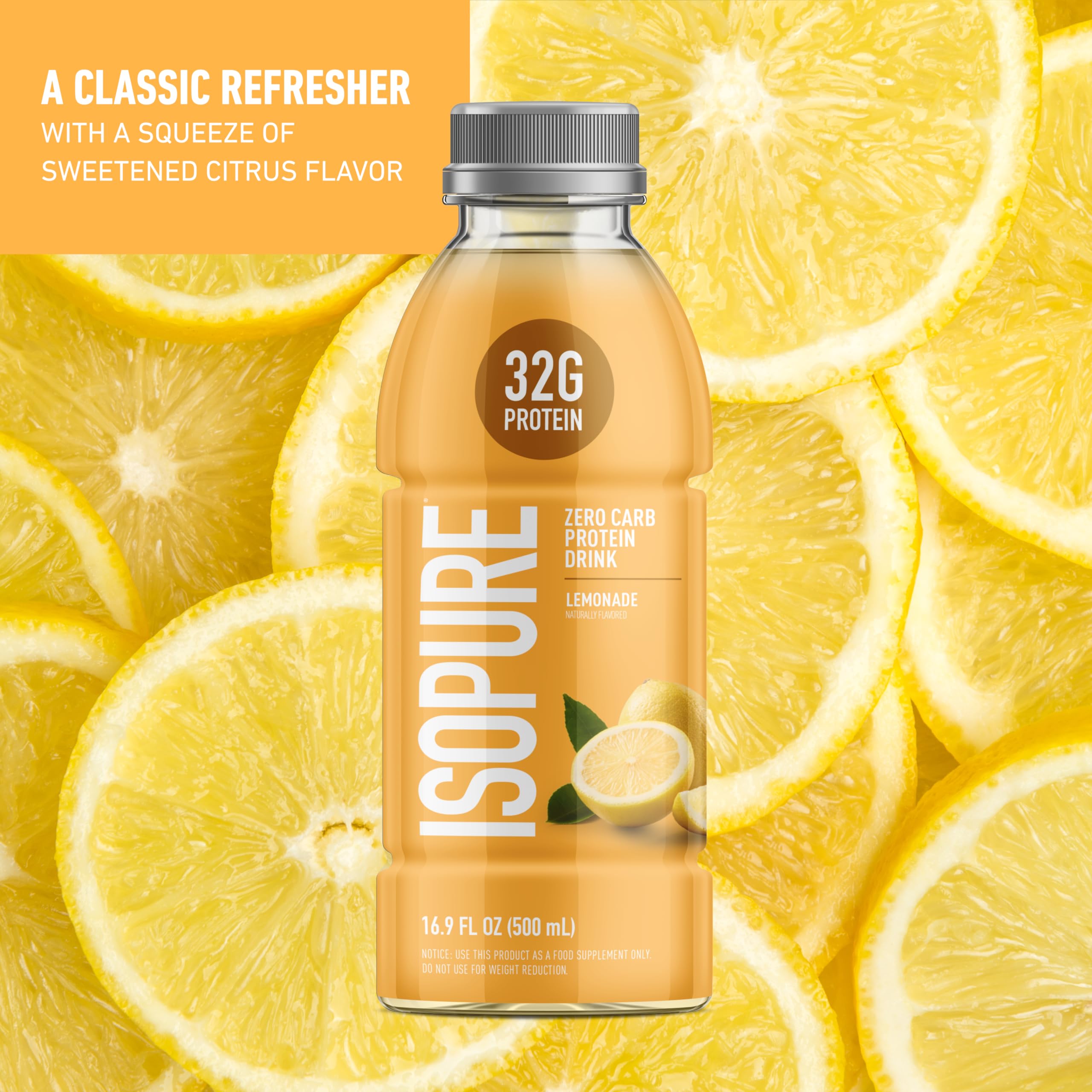 Isopure Lemonade Clear Protein pour shot, convenient on-the-go protein intake
