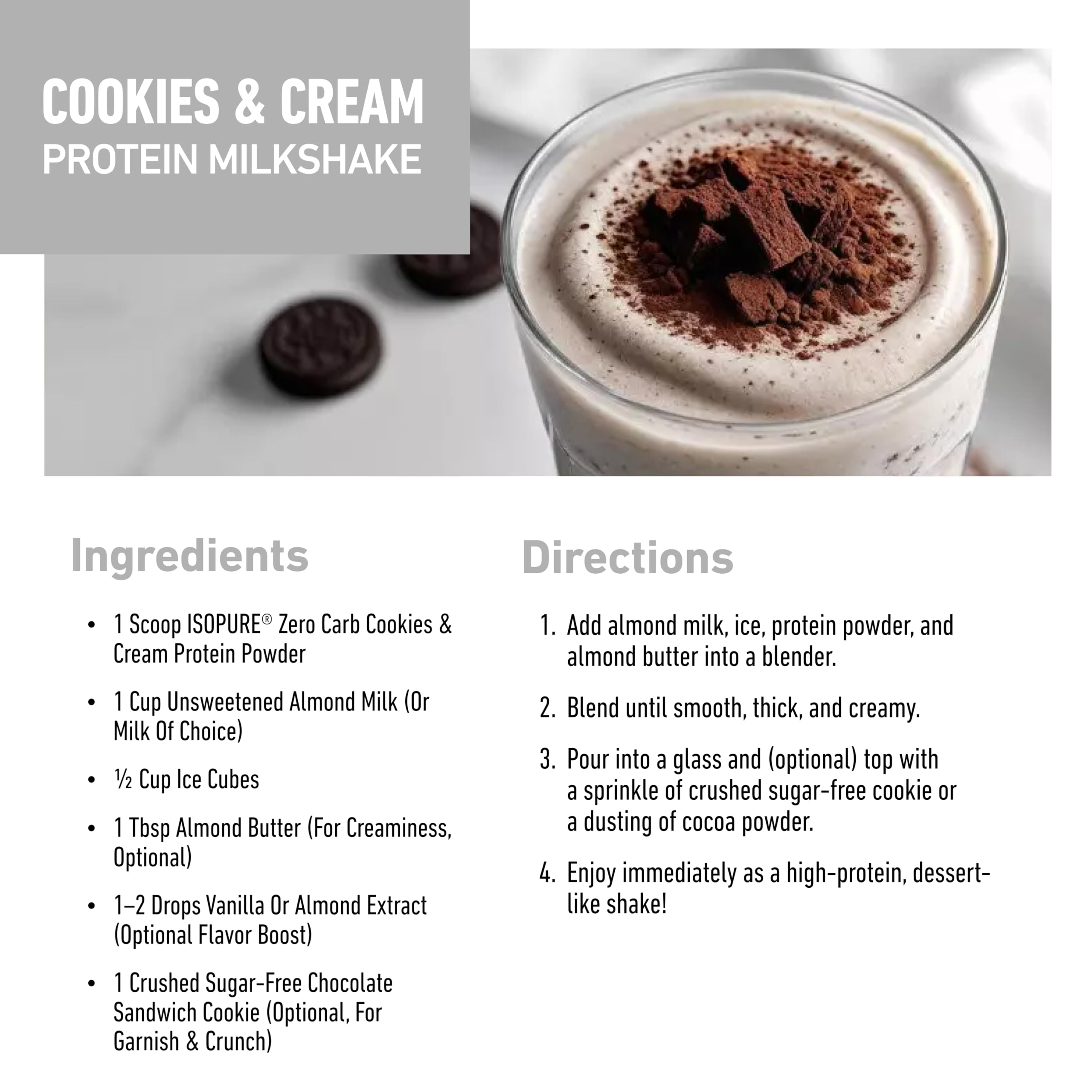 Isopure nutrition facts panel highlighting vitamins and minerals