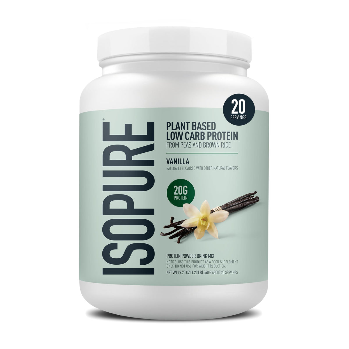 Isopure plant-based vanilla protein jar for protein-rich shakes