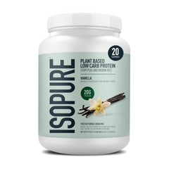 Isopure plant-based vanilla protein jar for protein-rich shakes