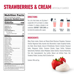 Creamy Isopure shake in a glass made with strawberries and cream