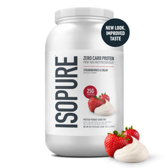 Glass of shake made with Isopure Strawberries and Cream powder.