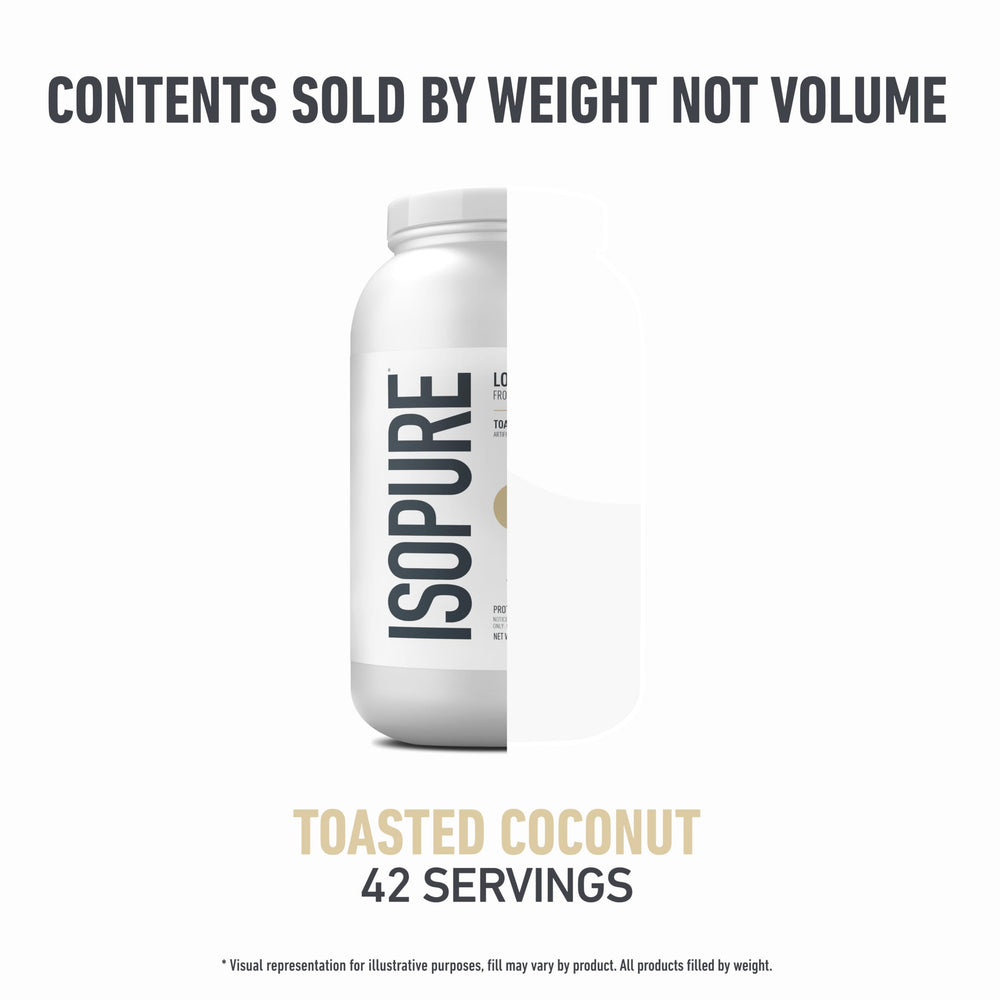 Isopure toasted coconut powder close-up aroma and flavor hints.