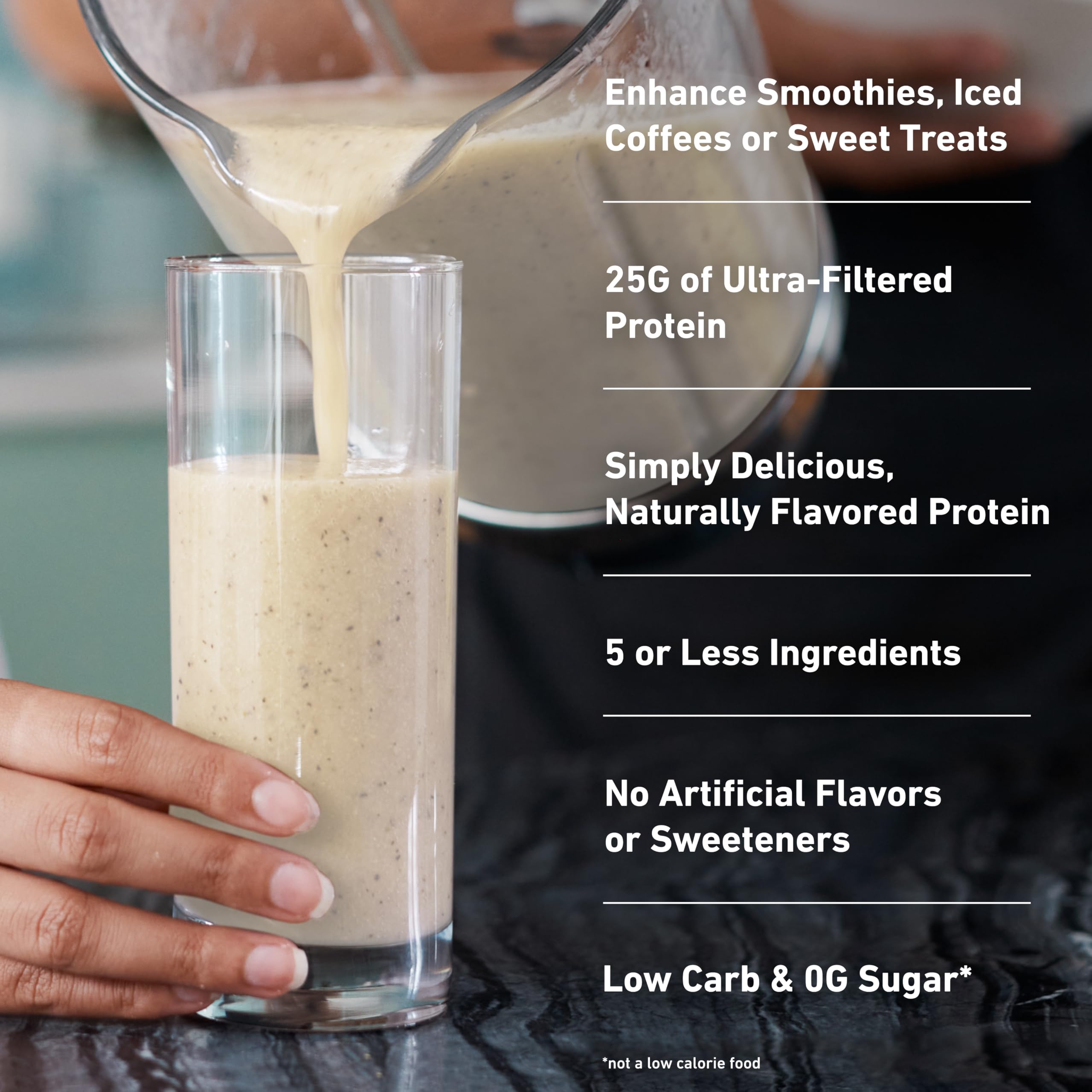 Nutrition label on Isopure Vanilla Bean whey isolate packaging.