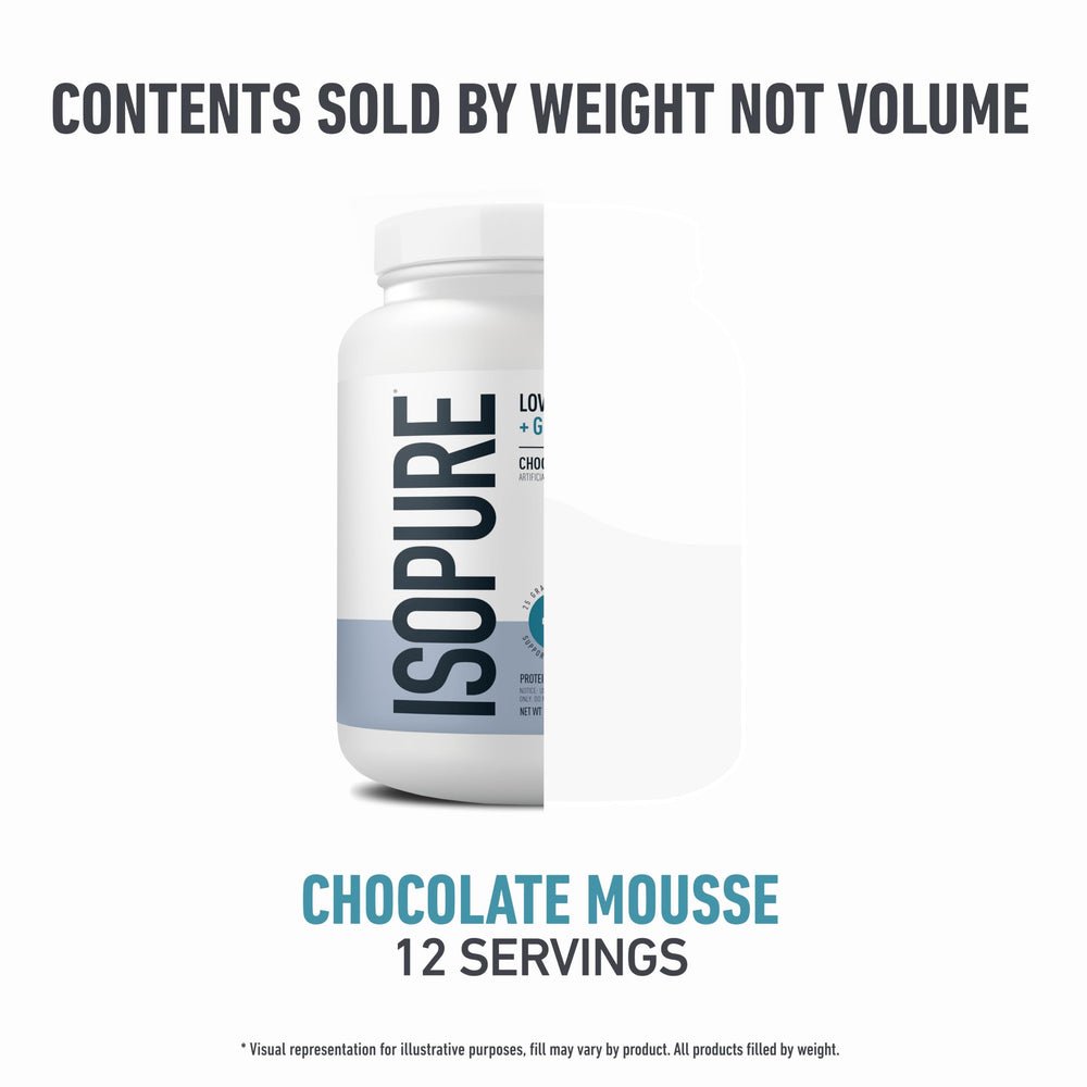 Isopure vanilla creme tub with spoon and serving suggestion