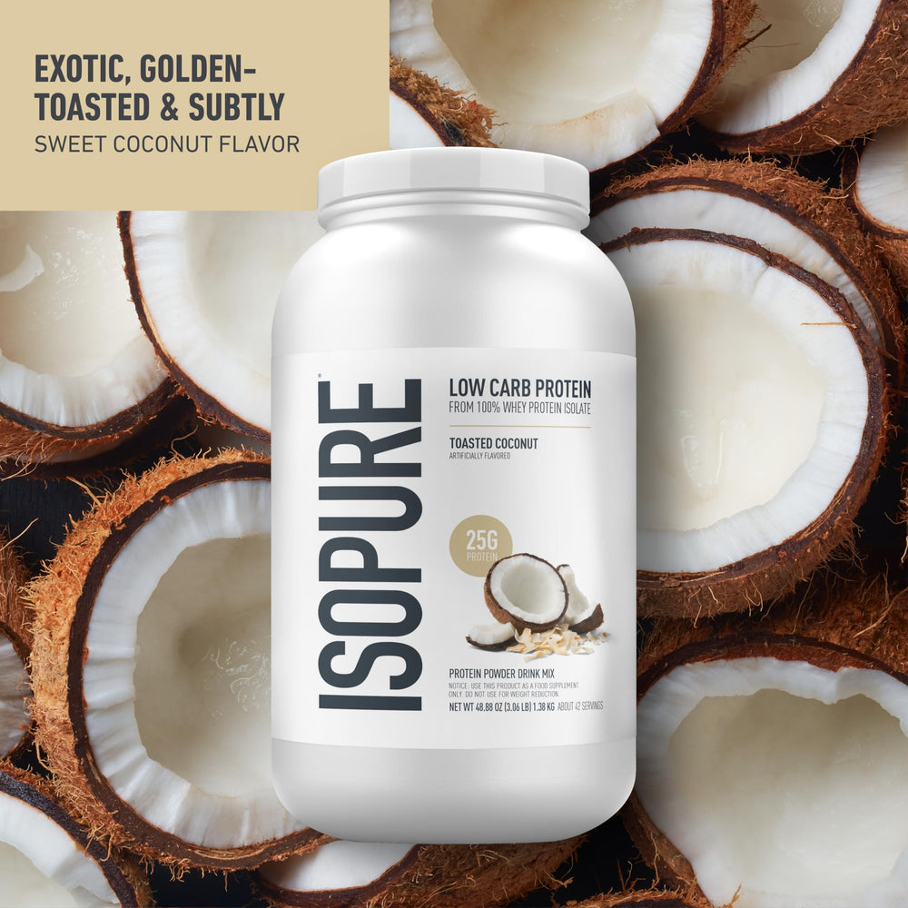 Isopure whey isolate being poured into glass for a smooth shake.