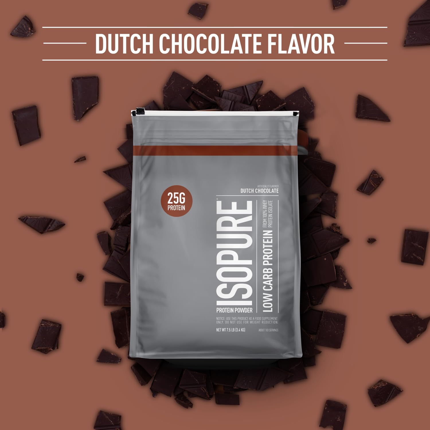 Isopure whey protein scoop showing easy mixing into shakes.