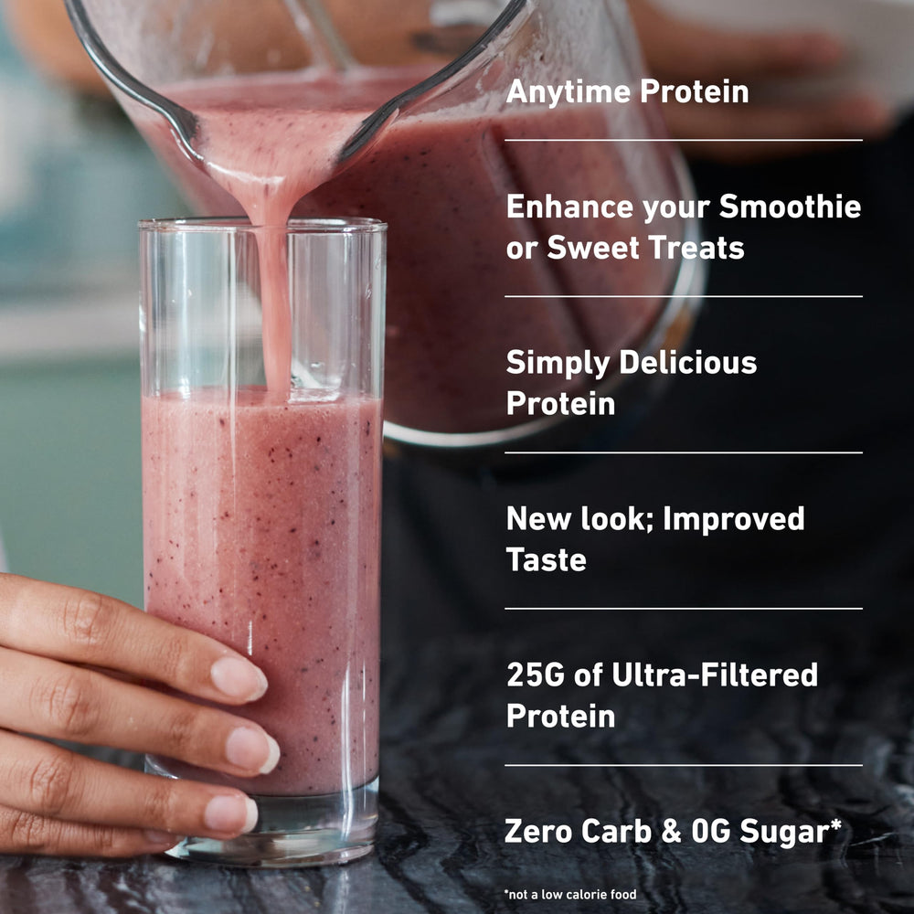 3 lb bottle of Isopure Zero Carb protein powder on kitchen counter.