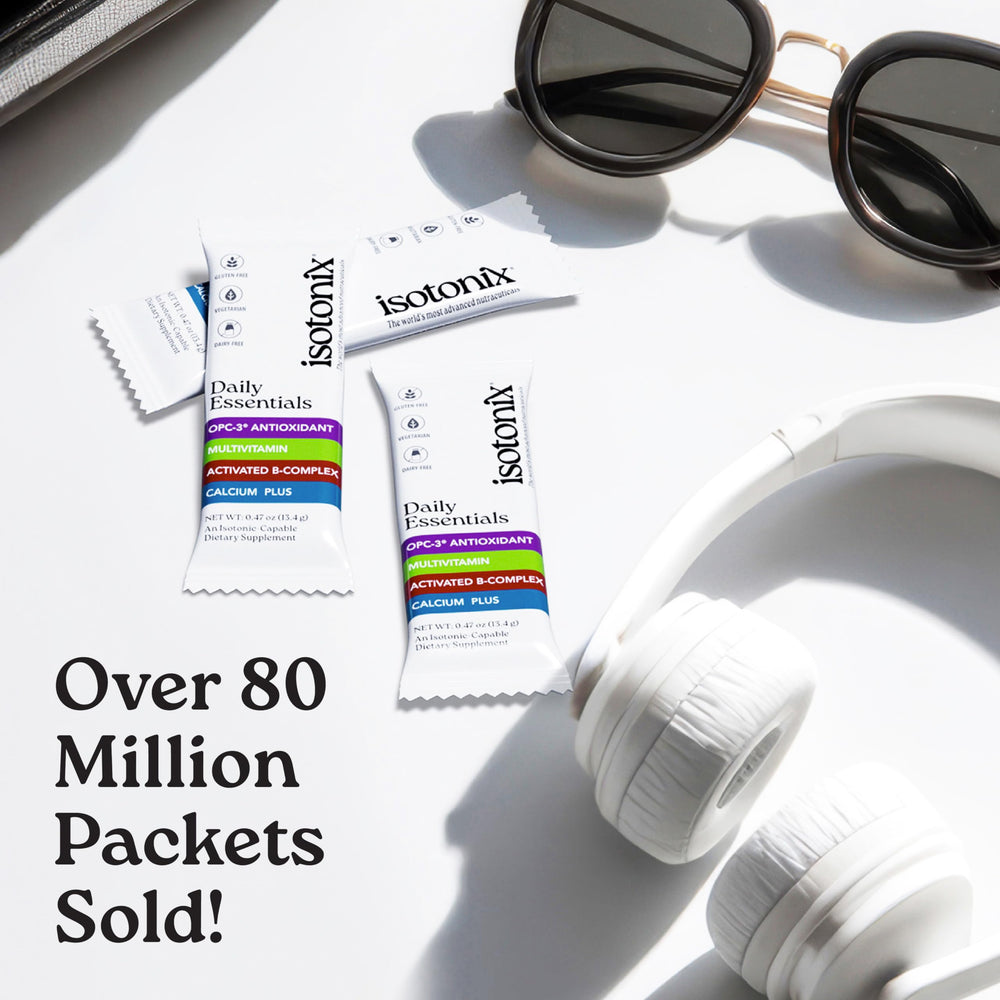 Isotonix Daily Essentials open pack showing powder ready to mix quickly.