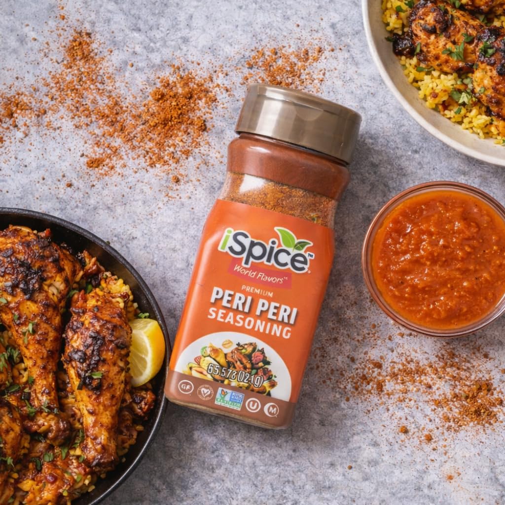 iSpice Peri Peri seasoning canister showcases exotic flavors ready to shake.