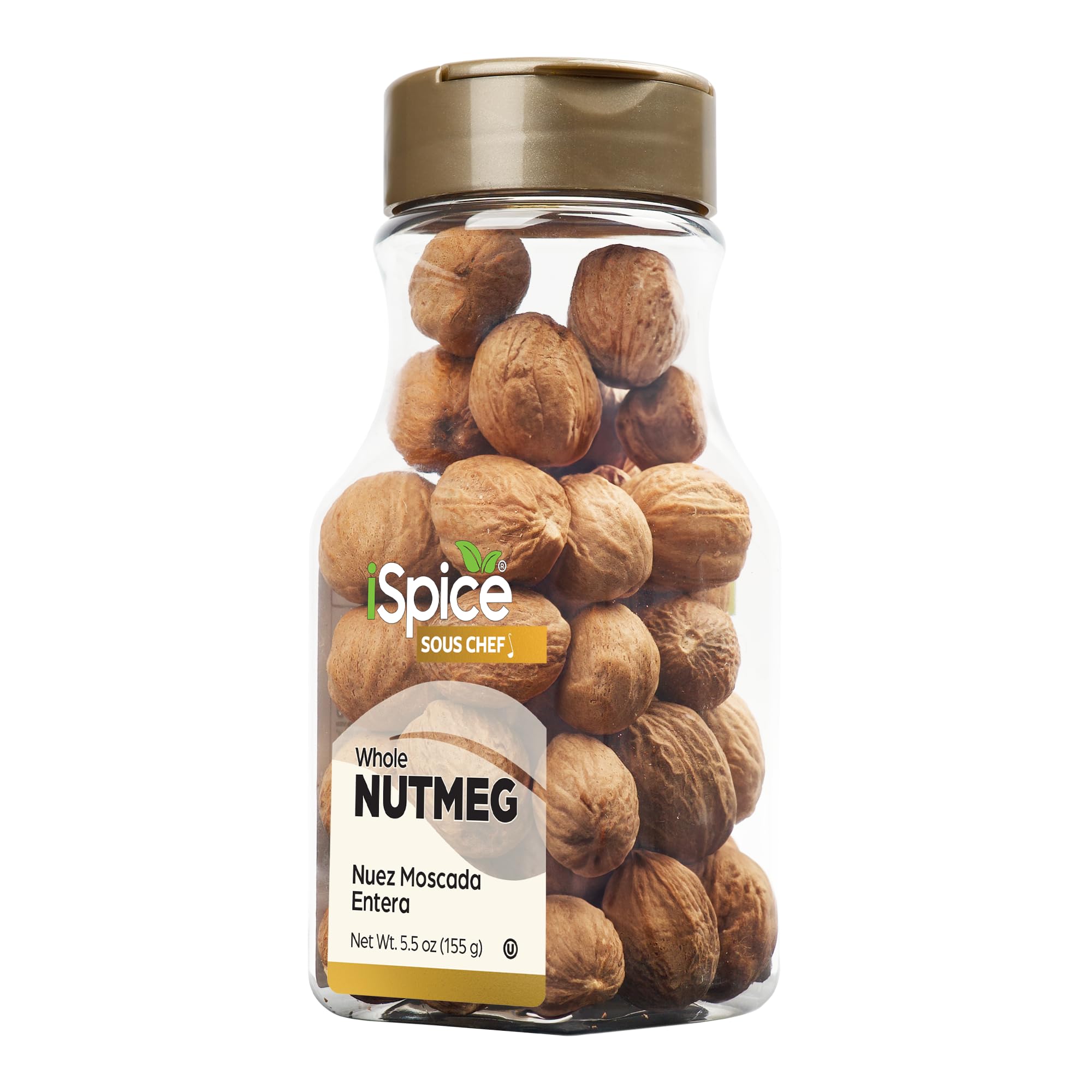 iSpice Premium Whole Nutmeg jar ready to grate for rich flavor