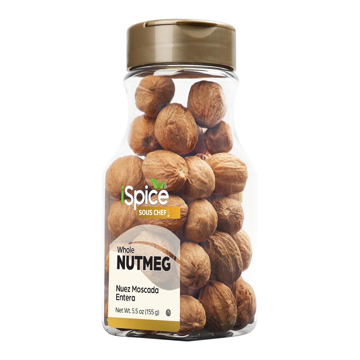 iSpice Premium Whole Nutmeg jar ready to grate for rich flavor