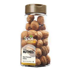iSpice Premium Whole Nutmeg jar ready to grate for rich flavor