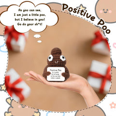 isthKUBW crochet poop shown in a dorm setting as a lighthearted gift.