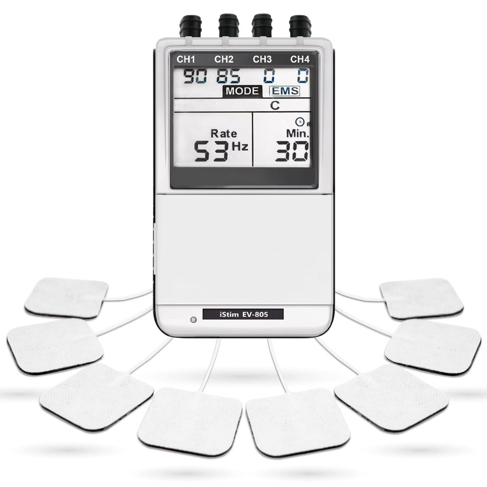 ISTIM EV-805 front panel with four-channel control for personalized therapy sessions.