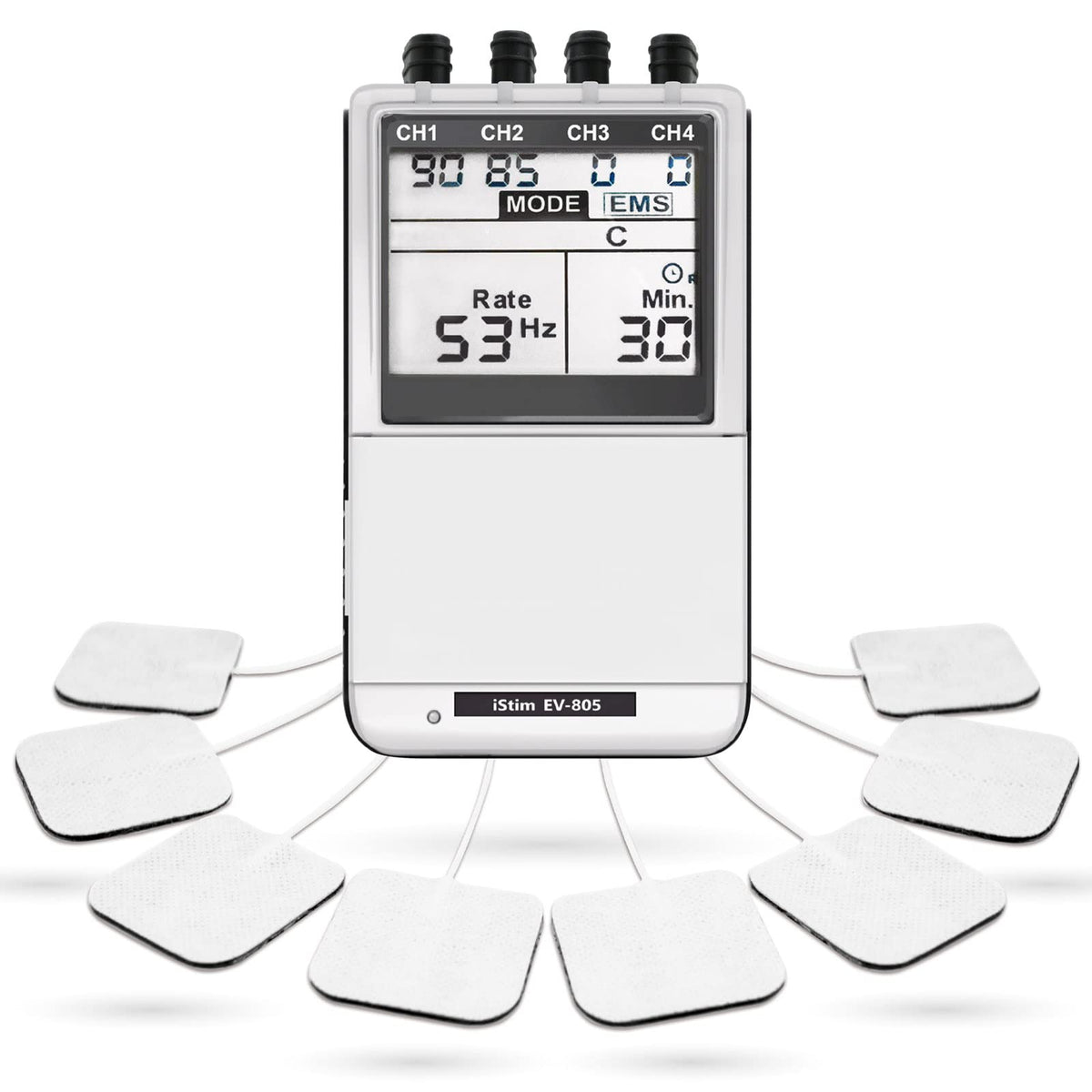 ISTIM EV-805 front panel with four-channel control for personalized therapy sessions.