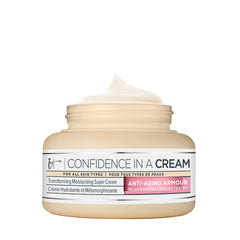 IT Cosmetics Confidence in a Cream Jumbo bottle being poured for instant hydration