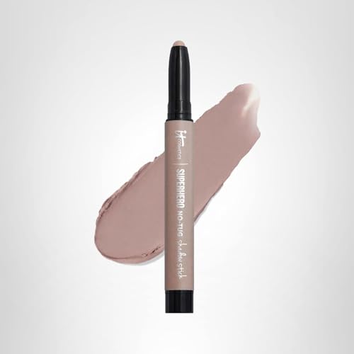 IT Cosmetics No-Tug Taupe Shadow Stick tube shown beside a swatch for reference