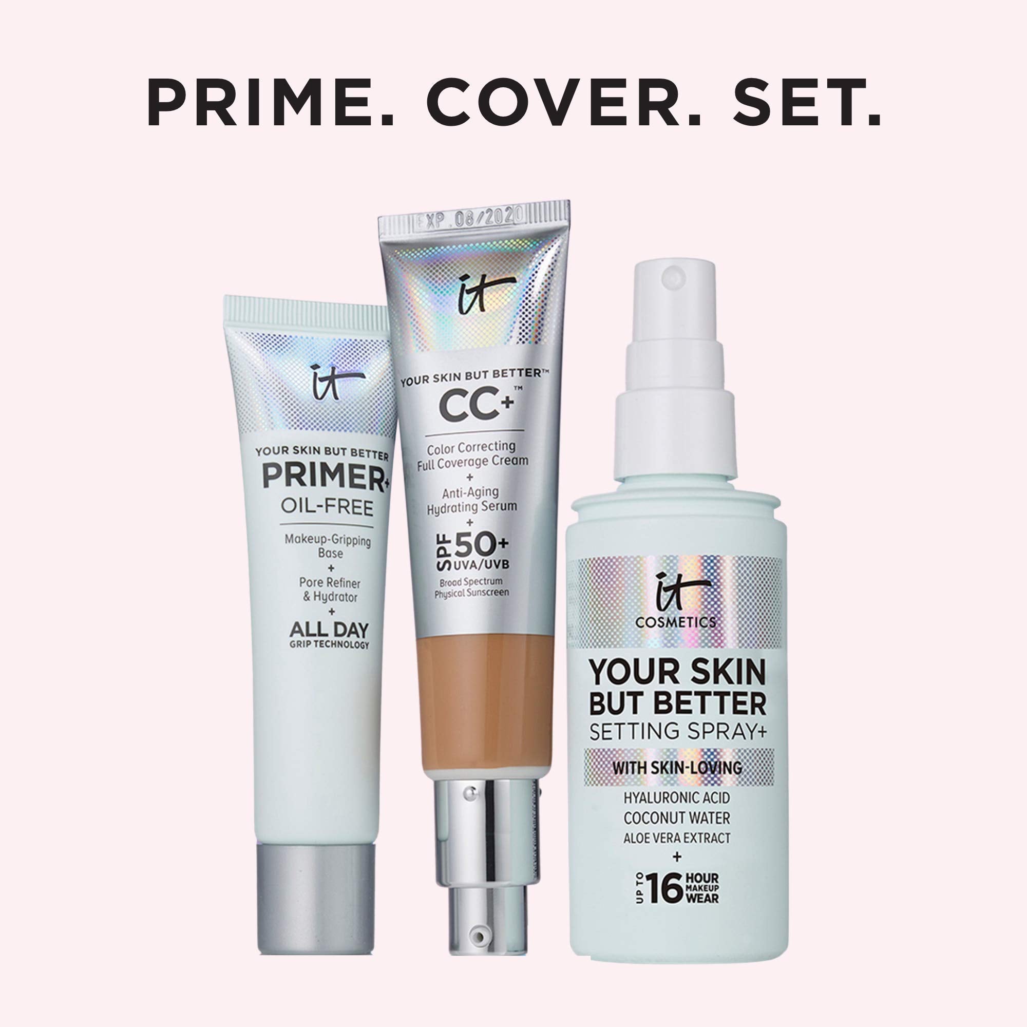IT Cosmetics Your Skin But Better Primer+ application demo shows smooth, even coverage.