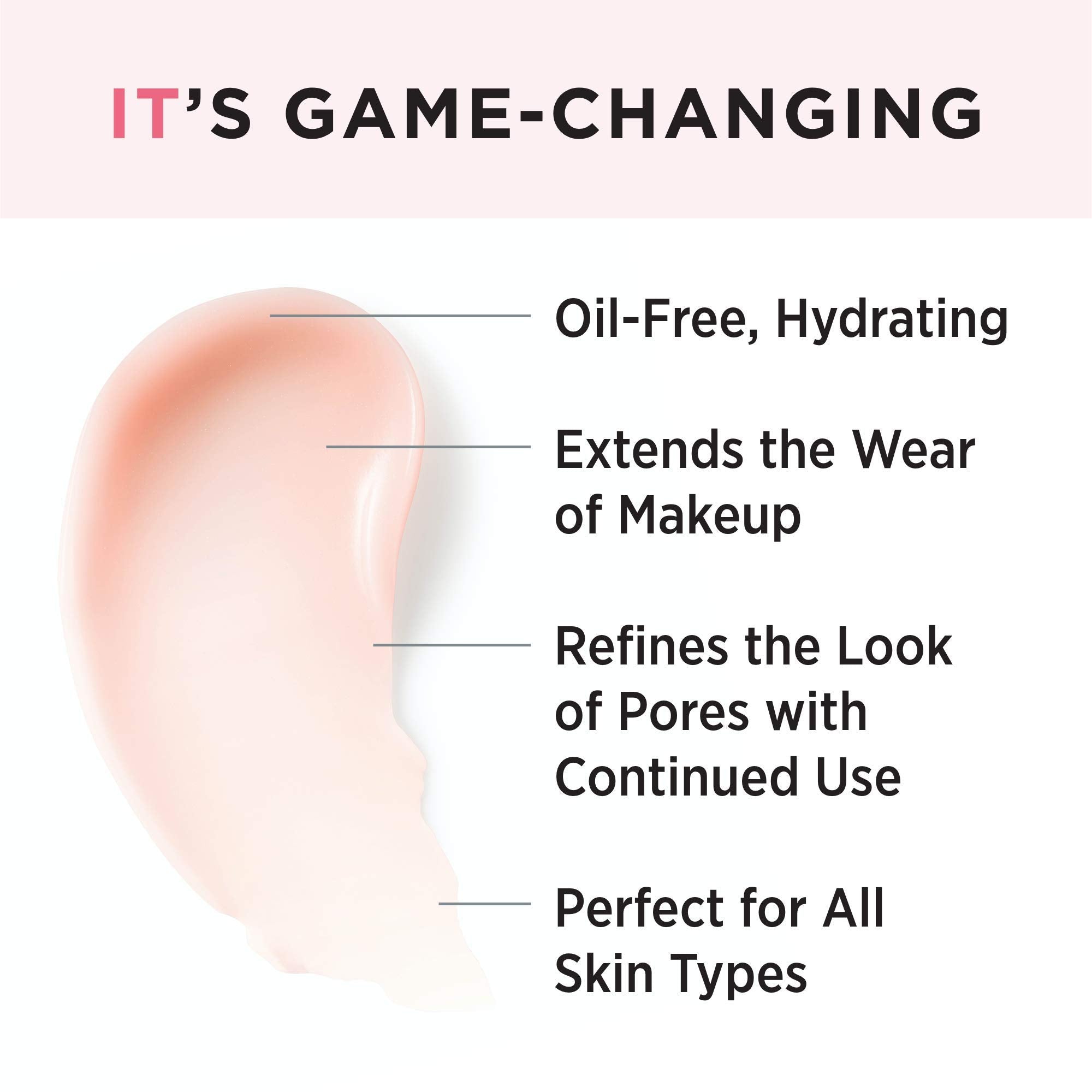 IT Cosmetics Your Skin But Better Primer+ hydrated skin finish closeup demonstrates a refreshed base.