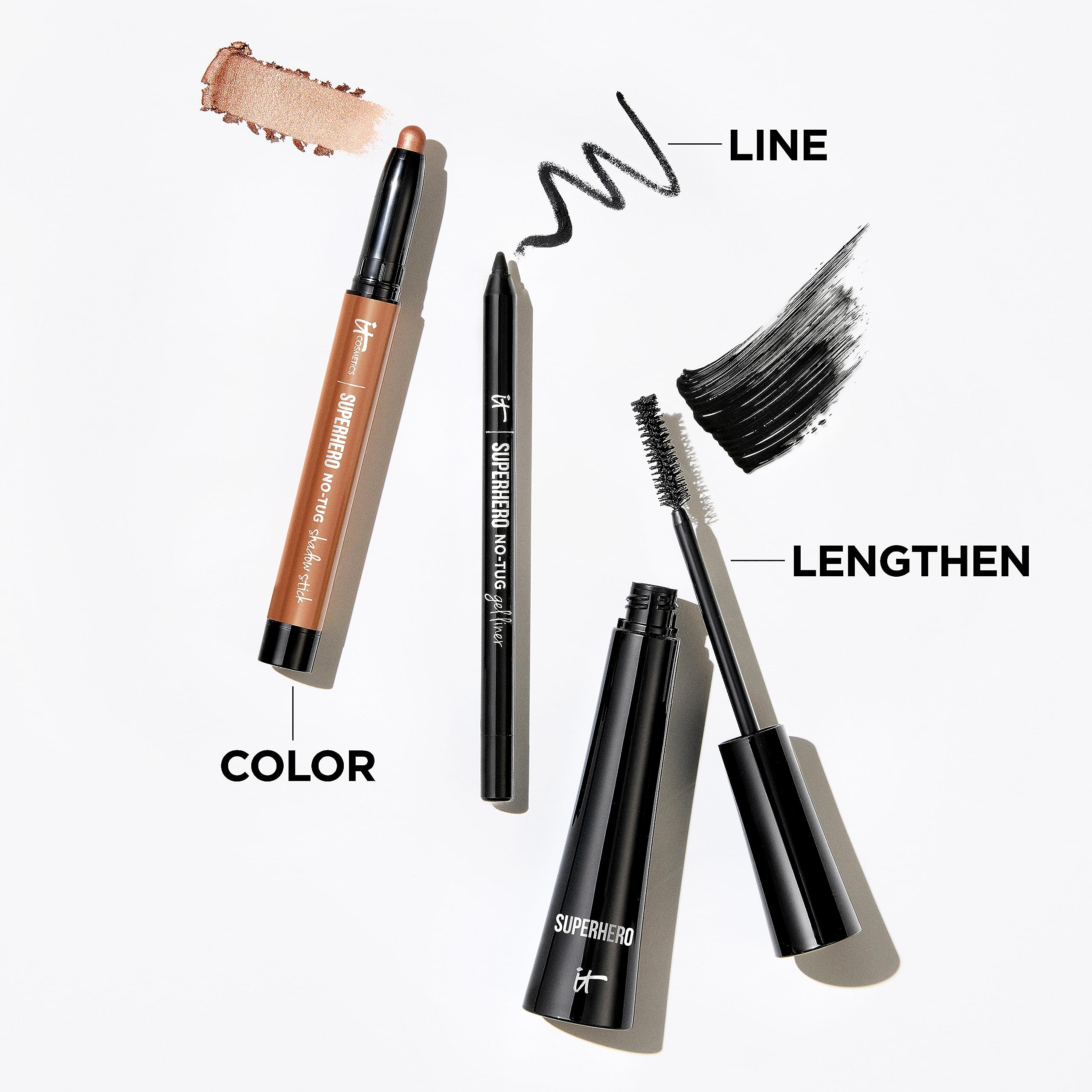 IT Cosmetics Superhero No-Tug stays put on oily lids in humidity.