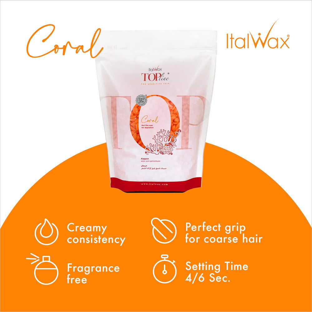 Italwax Top Line Coral wax beads demonstrate scooping and controlled application.