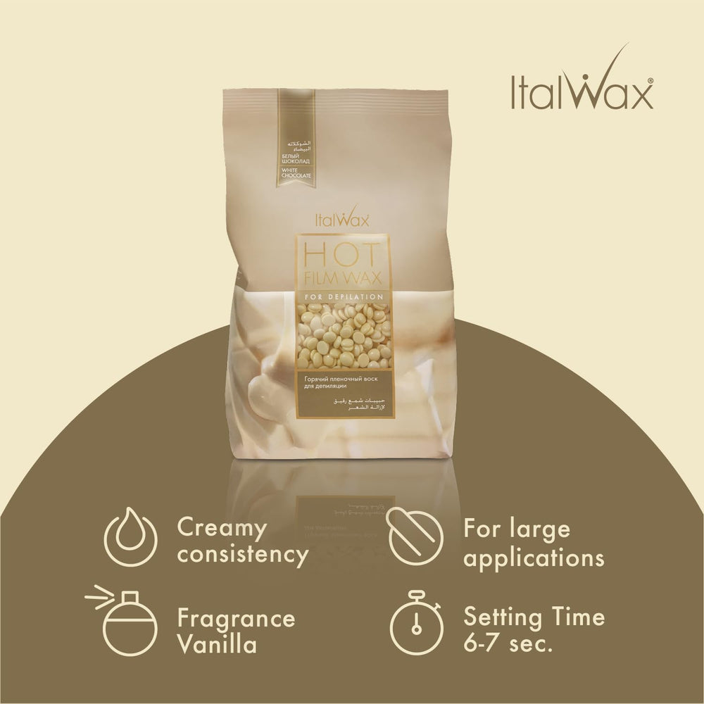 Italwax White Chocolate beads closeup showing smooth application and aroma