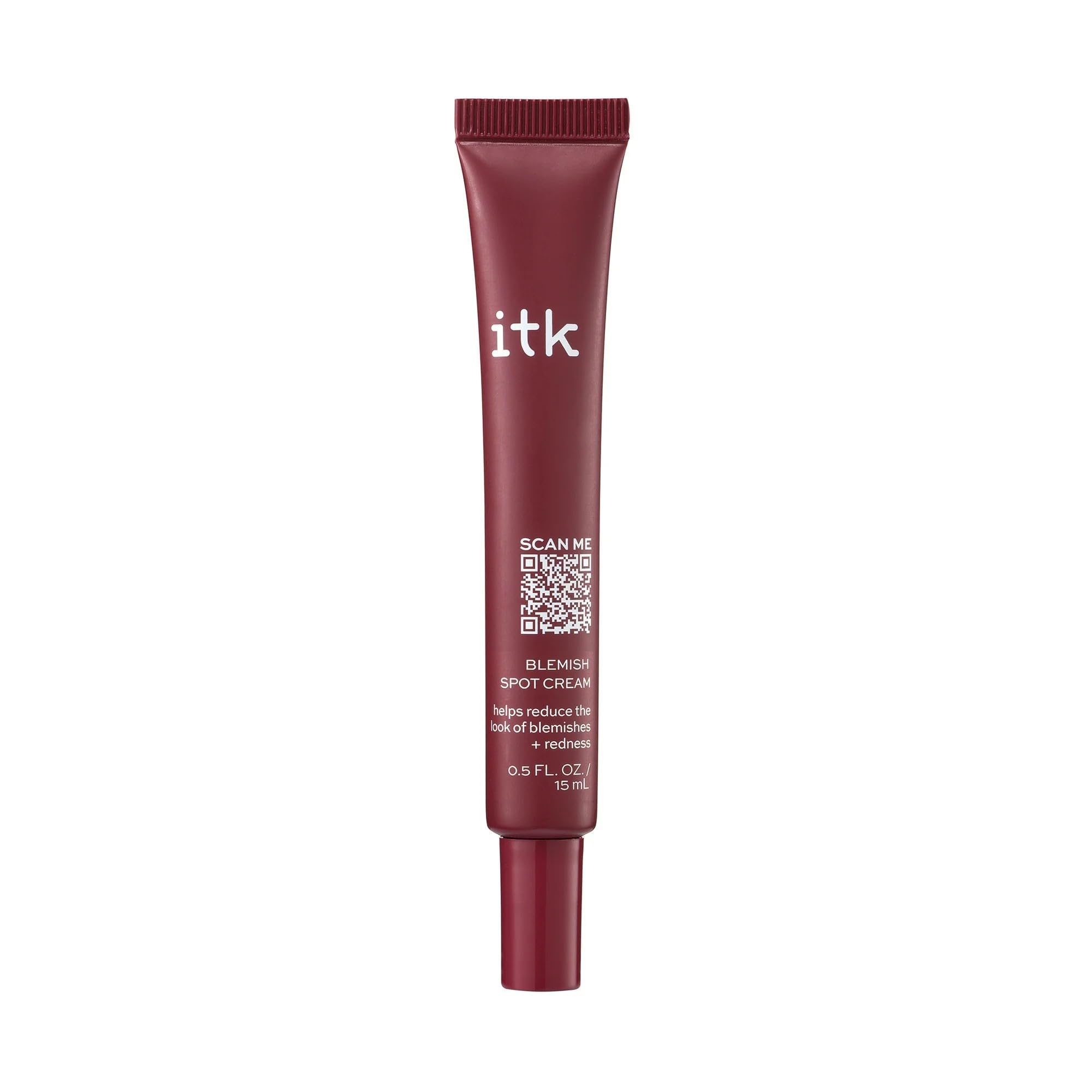 ITK Skincare salicylic acid spot-treatment bottle targets blemishes for clearer skin.