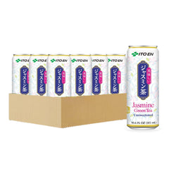 Ito En Jasmine Green Tea packaging label showing unsweetened, fragrant blend.