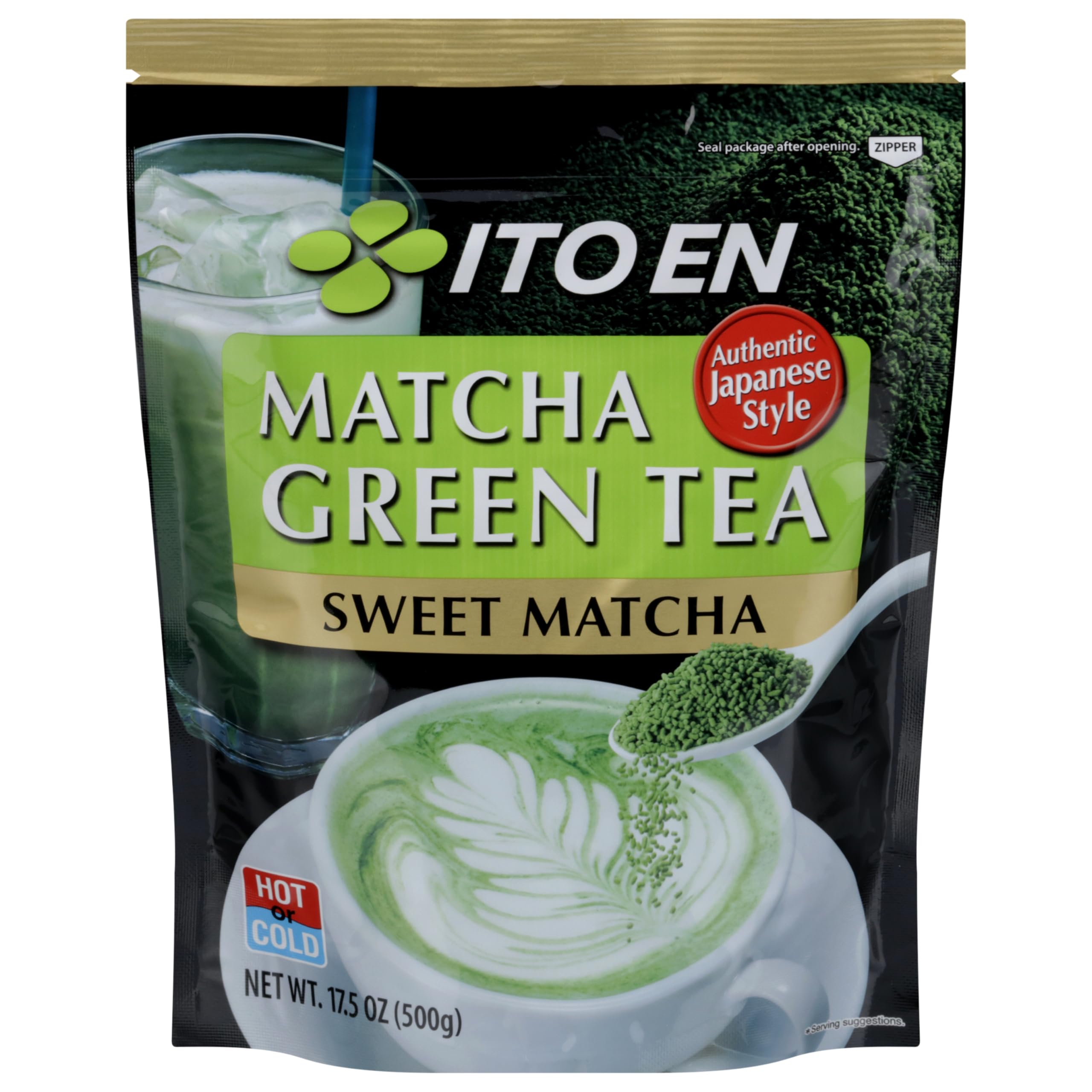 Ito En matcha powder bottle pour for a vibrant latte