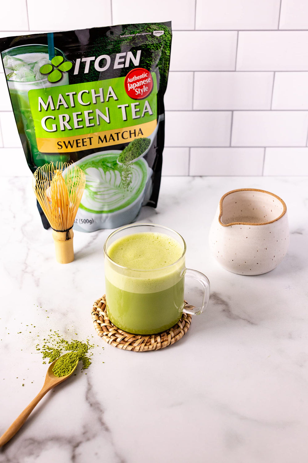 Ito En matcha smoothie bowl with bright greens