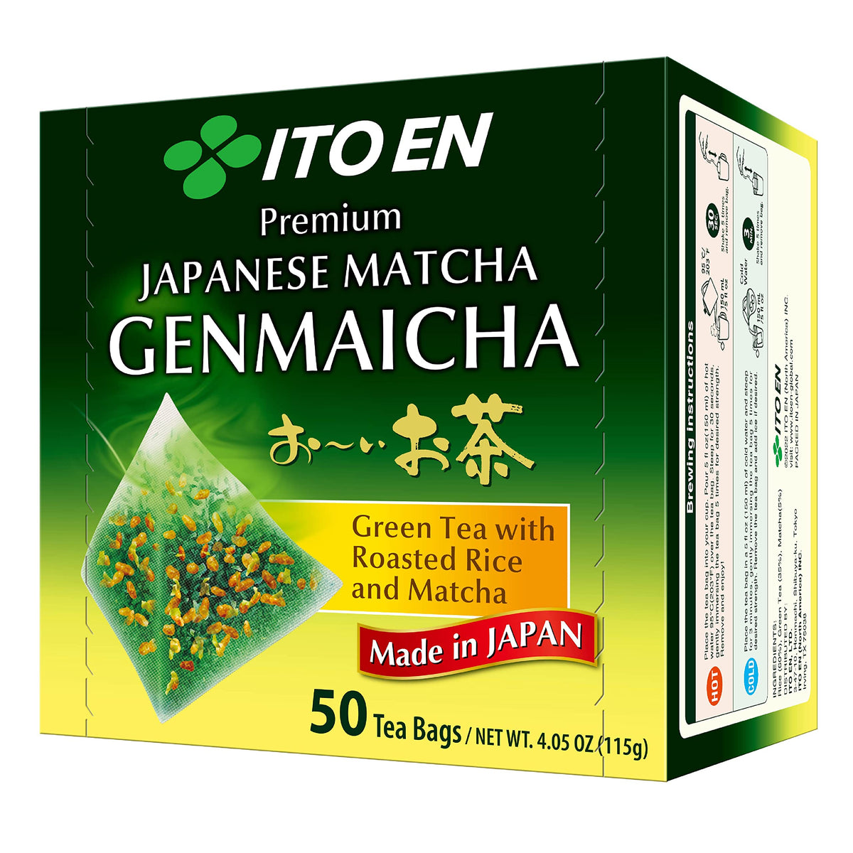 ITO EN Genmaicha tea bags box front, signaling convenient daily tea ritual.