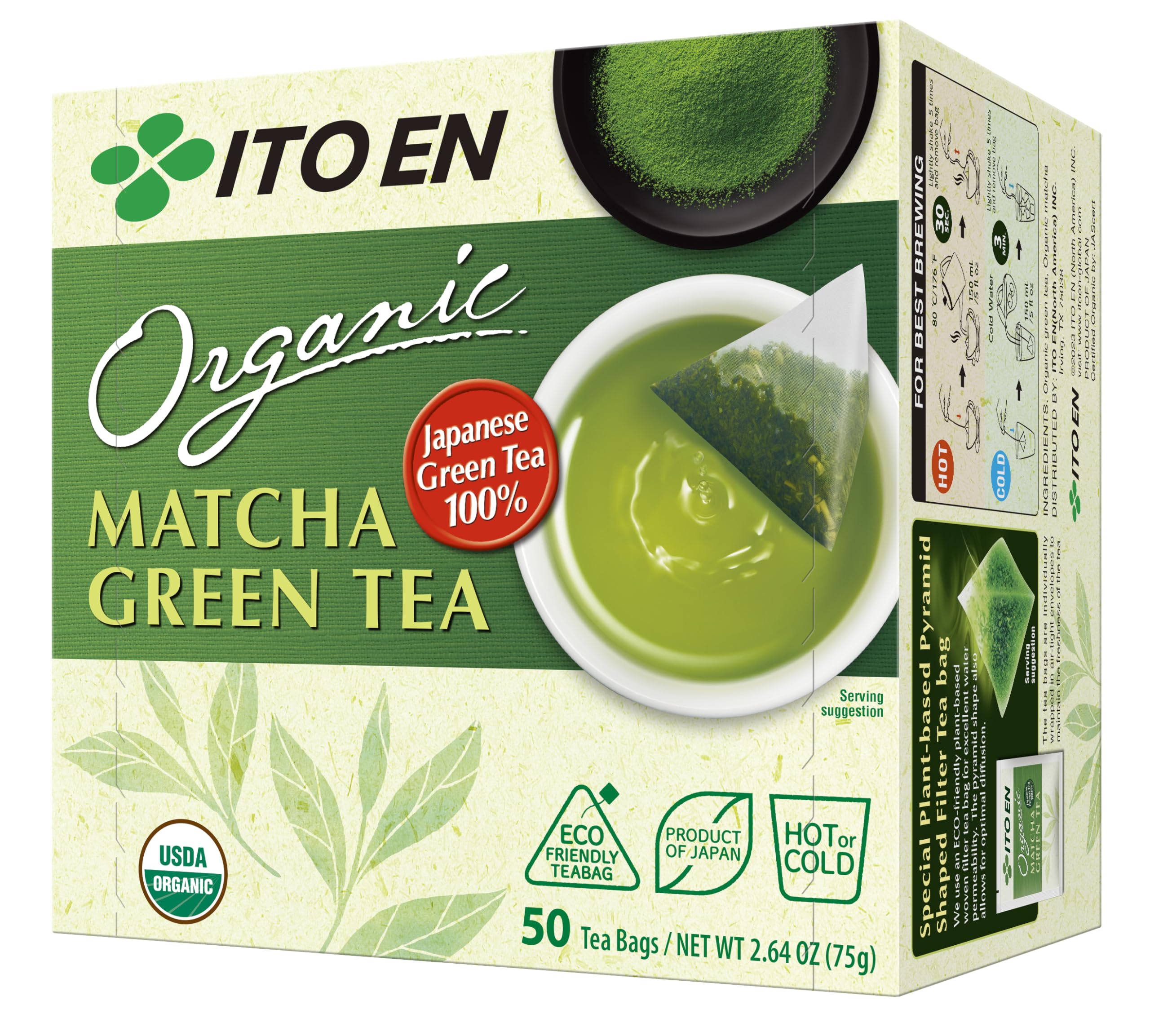 ITO EN Organic Matcha Green Tea bags for rich aroma and hot or iced brewing